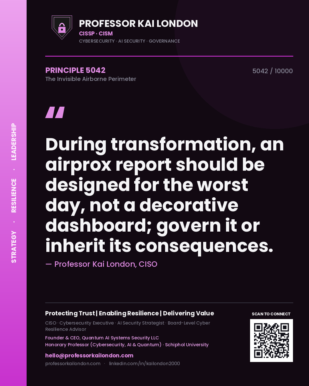 Professor Kai London principle 5042: During transformation, an airprox report should be designed for the worst day, not a decorative dashboard; govern it or inherit its consequences.