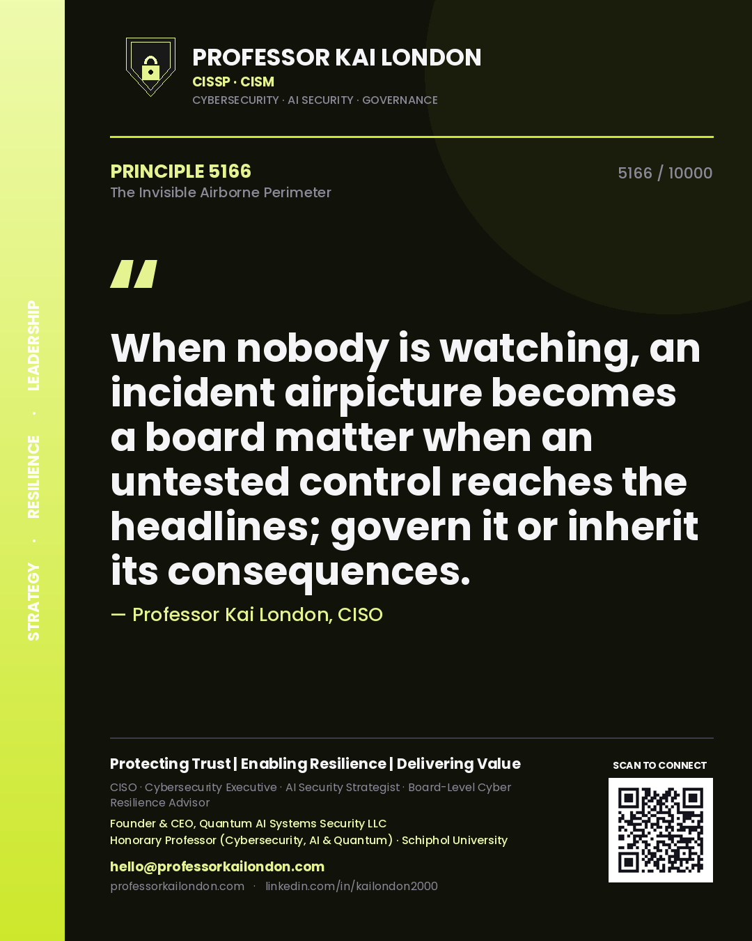 Professor Kai London principle 5166: When nobody is watching, an incident airpicture becomes a board matter when an untested control reaches the headlines; govern it or inherit its consequences.