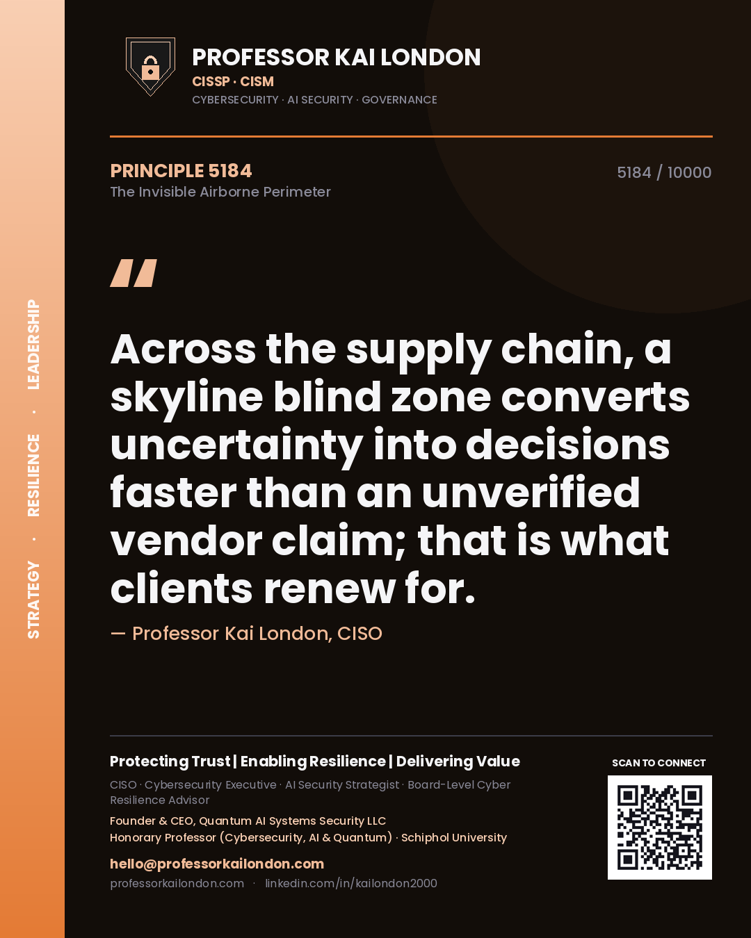 Professor Kai London principle 5184: Across the supply chain, a skyline blind zone converts uncertainty into decisions faster than an unverified vendor claim; that is what clients renew for.