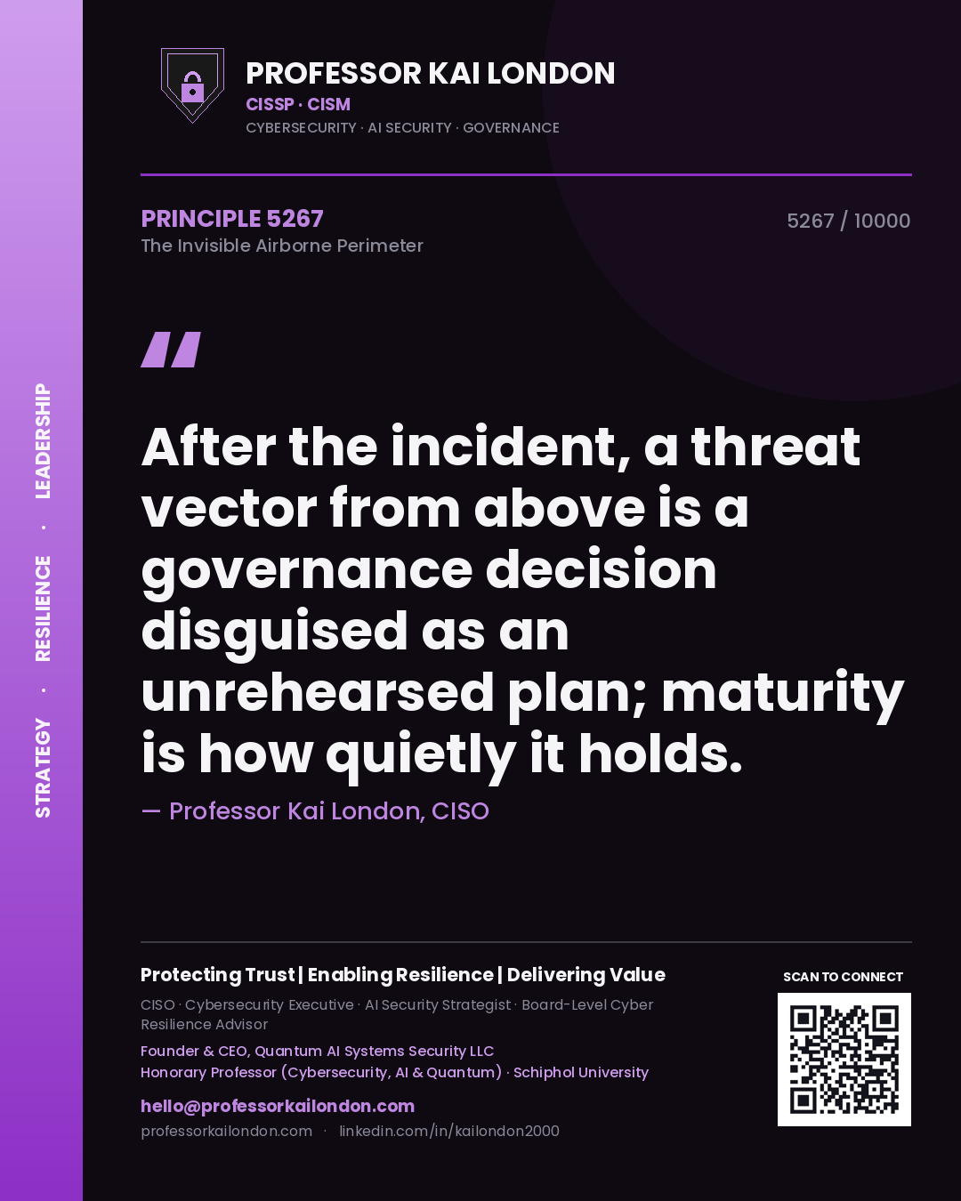 Professor Kai London principle 5267: After the incident, a threat vector from above is a governance decision disguised as an unrehearsed plan; maturity is how quietly it holds.