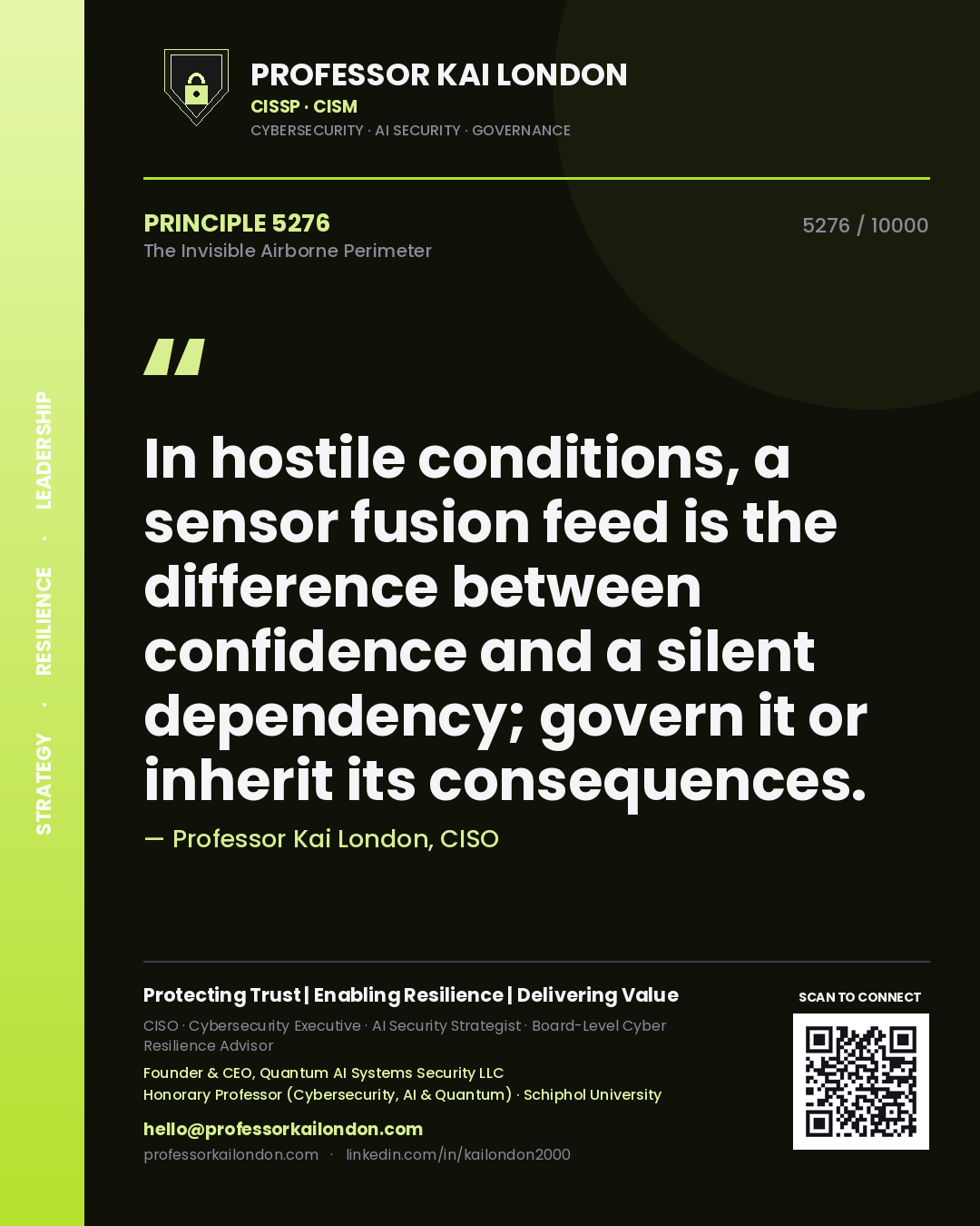 Professor Kai London principle 5276: In hostile conditions, a sensor fusion feed is the difference between confidence and a silent dependency; govern it or inherit its consequences.