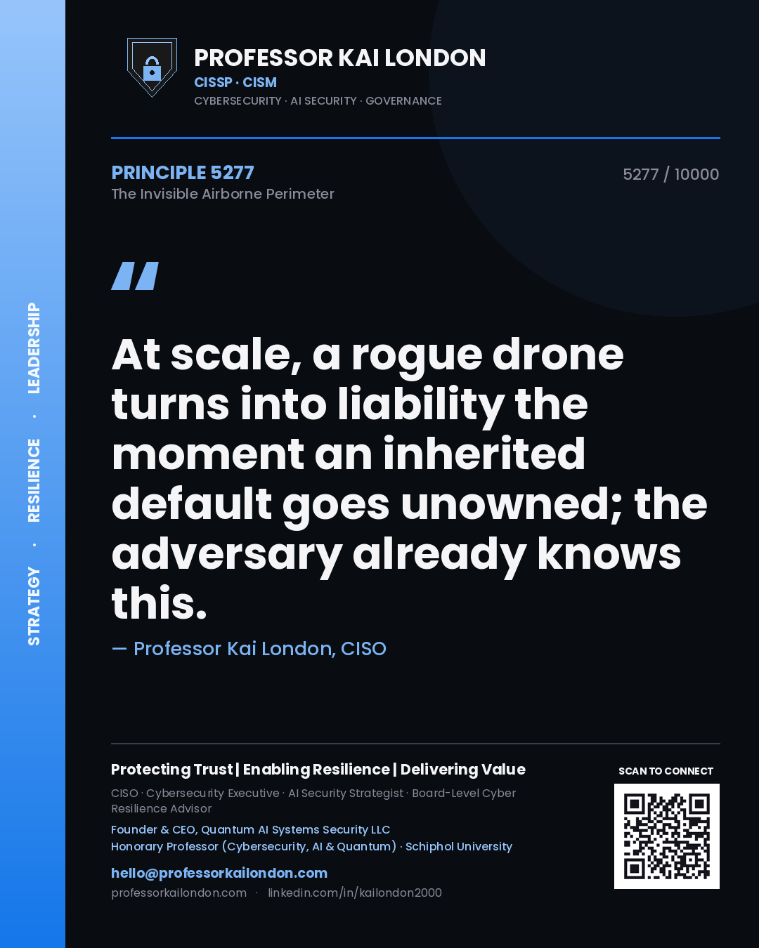 Professor Kai London principle 5277: At scale, a rogue drone turns into liability the moment an inherited default goes unowned; the adversary already knows this.
