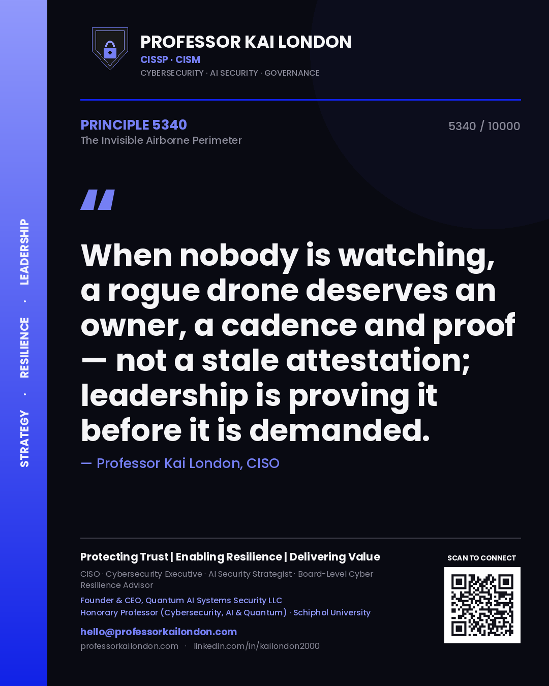 Professor Kai London principle 5340: When nobody is watching, a rogue drone deserves an owner, a cadence and proof — not a stale attestation; leadership is proving it before it is demanded.