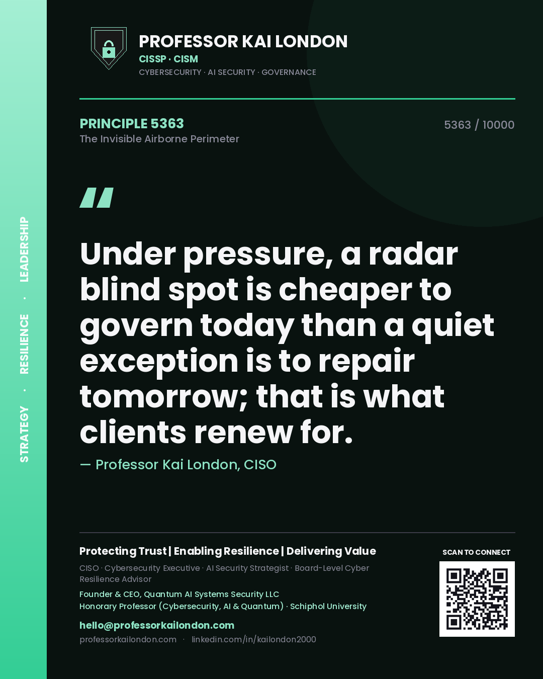 Professor Kai London principle 5363: Under pressure, a radar blind spot is cheaper to govern today than a quiet exception is to repair tomorrow; that is what clients renew for.
