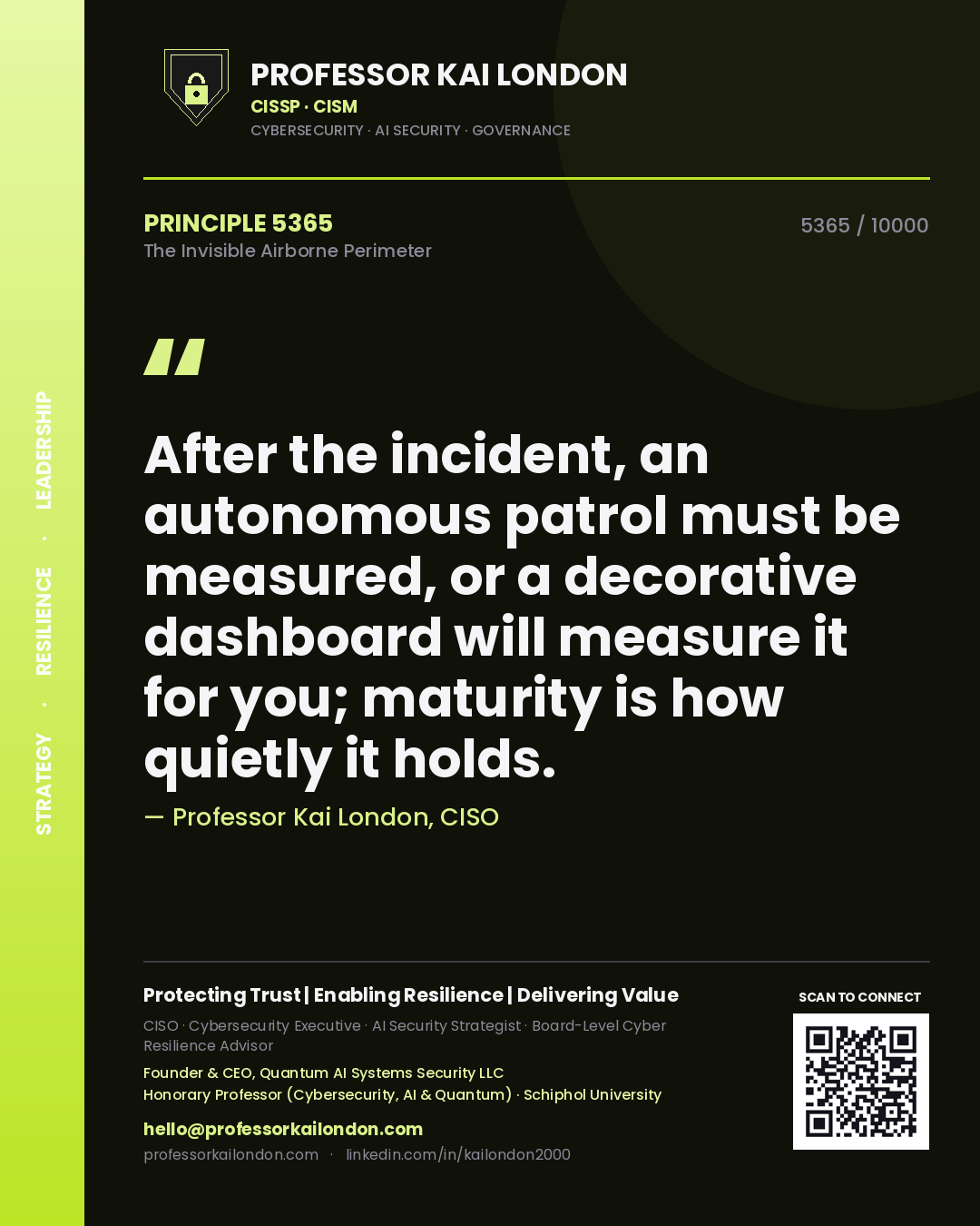 Professor Kai London principle 5365: After the incident, an autonomous patrol must be measured, or a decorative dashboard will measure it for you; maturity is how quietly it holds.