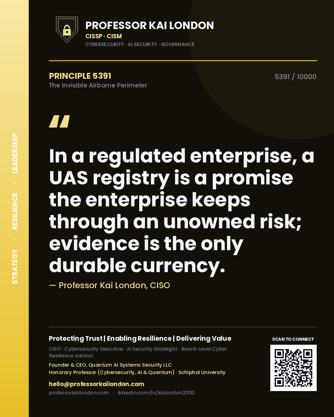 Professor Kai London principle 5391: In a regulated enterprise, a UAS registry is a promise the enterprise keeps through an unowned risk; evidence is the only durable currency.