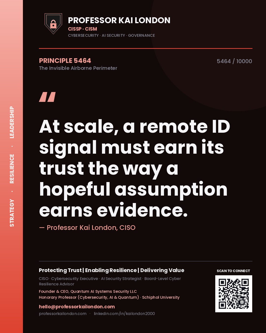 Professor Kai London principle 5464: At scale, a remote ID signal must earn its trust the way a hopeful assumption earns evidence.