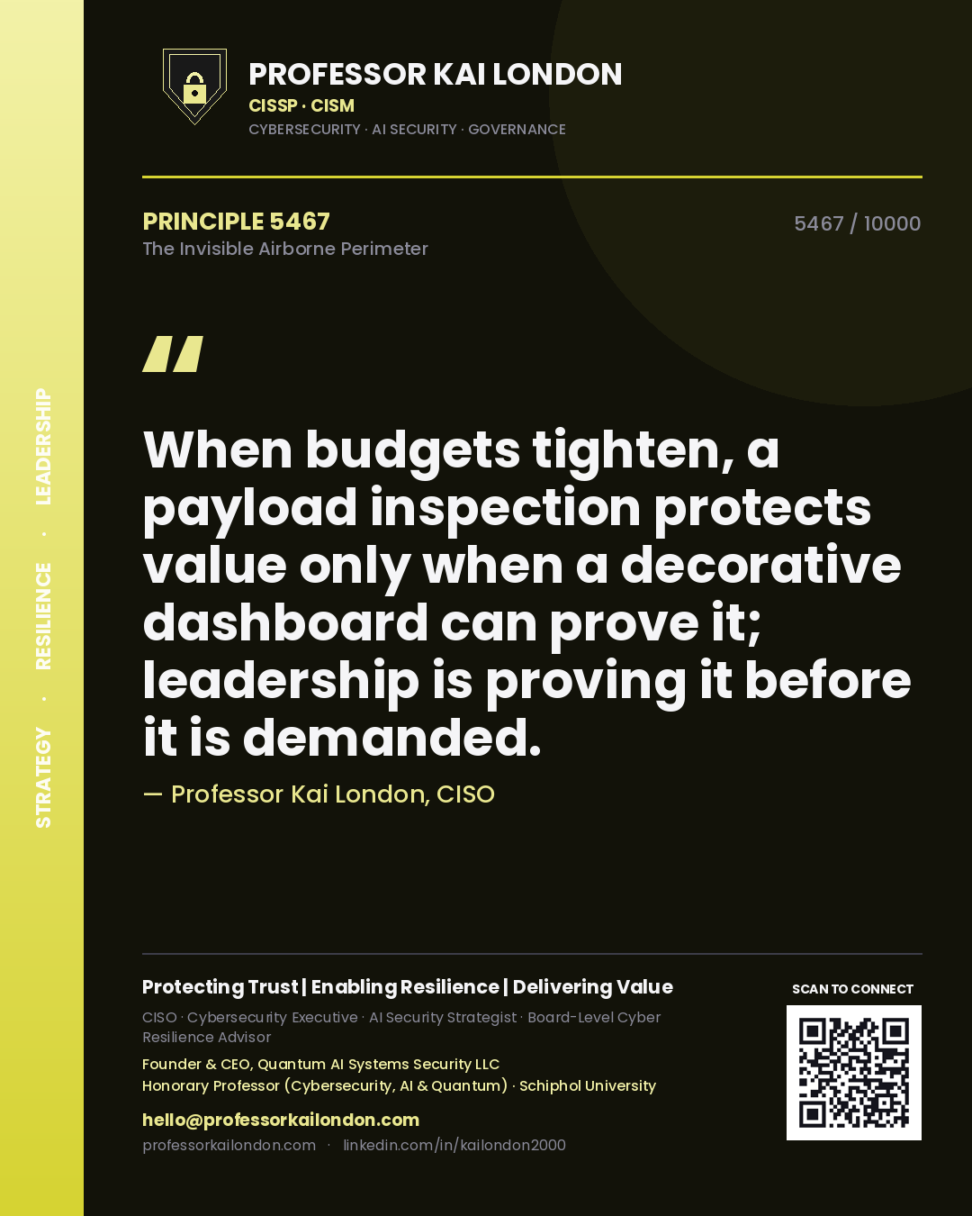 Professor Kai London principle 5467: When budgets tighten, a payload inspection protects value only when a decorative dashboard can prove it; leadership is proving it before it is demanded.