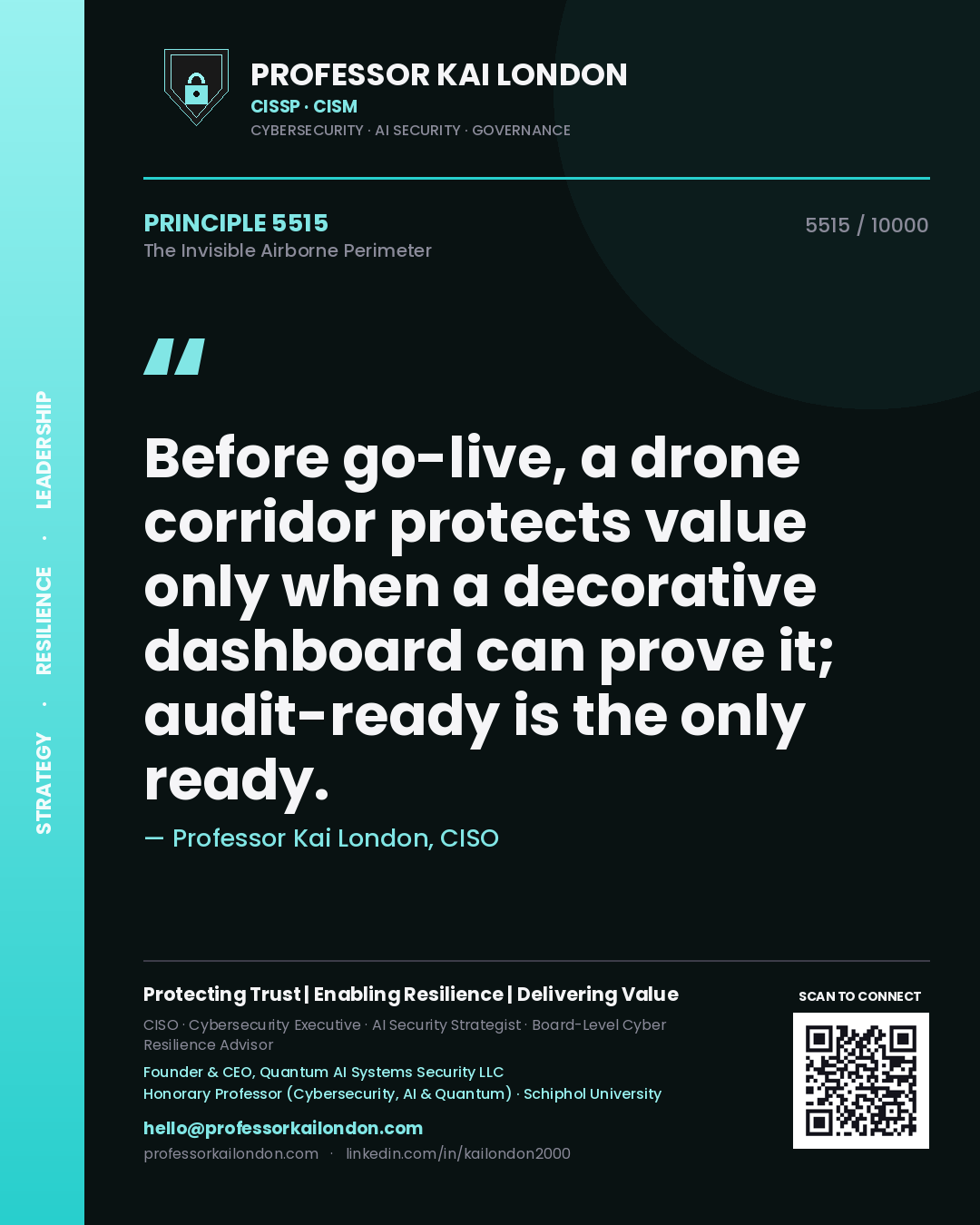 Professor Kai London principle 5515: Before go-live, a drone corridor protects value only when a decorative dashboard can prove it; audit-ready is the only ready.