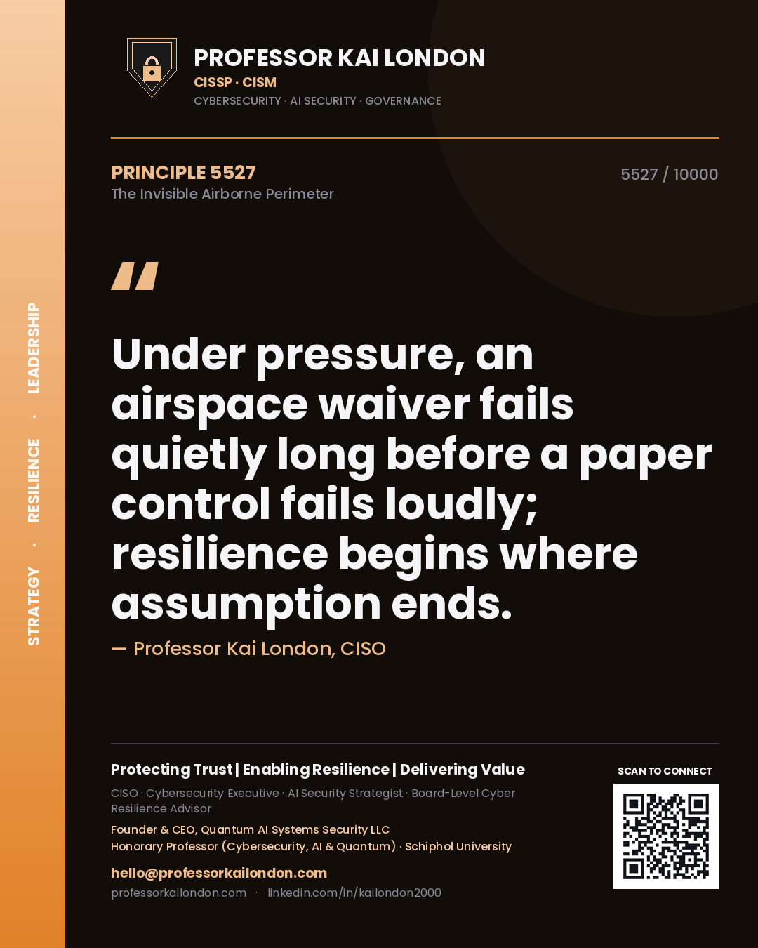 Professor Kai London principle 5527: Under pressure, an airspace waiver fails quietly long before a paper control fails loudly; resilience begins where assumption ends.