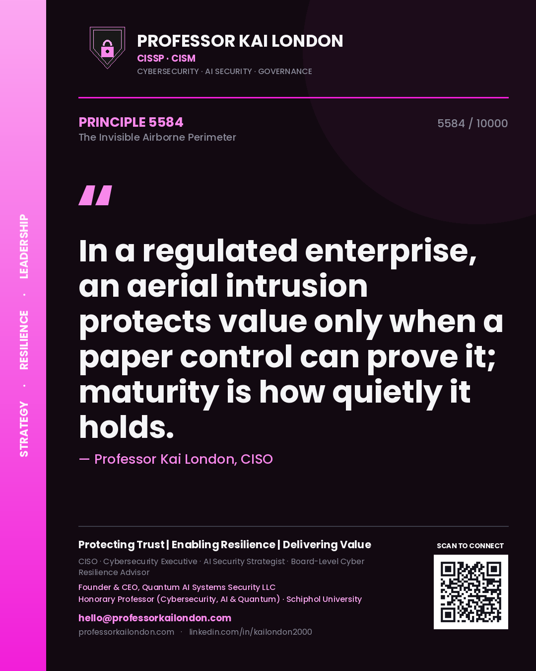 Professor Kai London principle 5584: In a regulated enterprise, an aerial intrusion protects value only when a paper control can prove it; maturity is how quietly it holds.