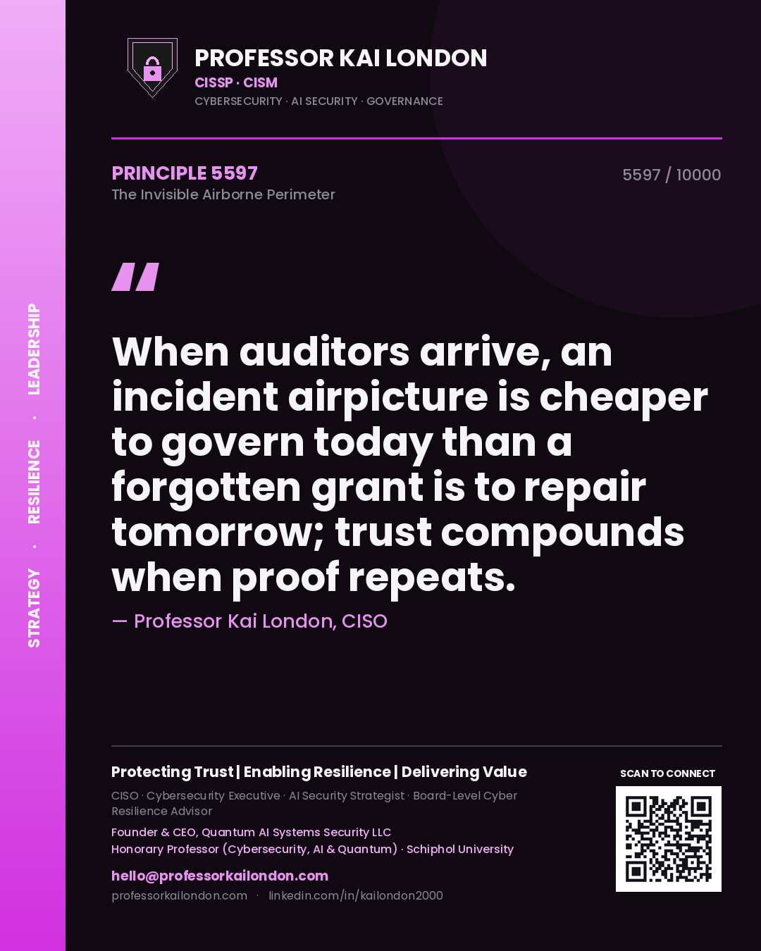 Professor Kai London principle 5597: When auditors arrive, an incident airpicture is cheaper to govern today than a forgotten grant is to repair tomorrow; trust compounds when proof repeats.