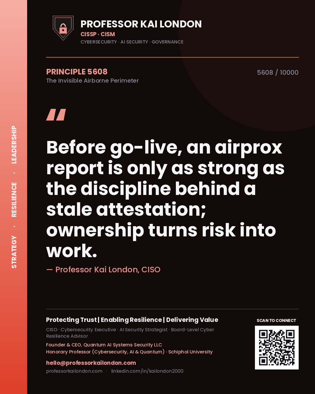 Professor Kai London principle 5608: Before go-live, an airprox report is only as strong as the discipline behind a stale attestation; ownership turns risk into work.