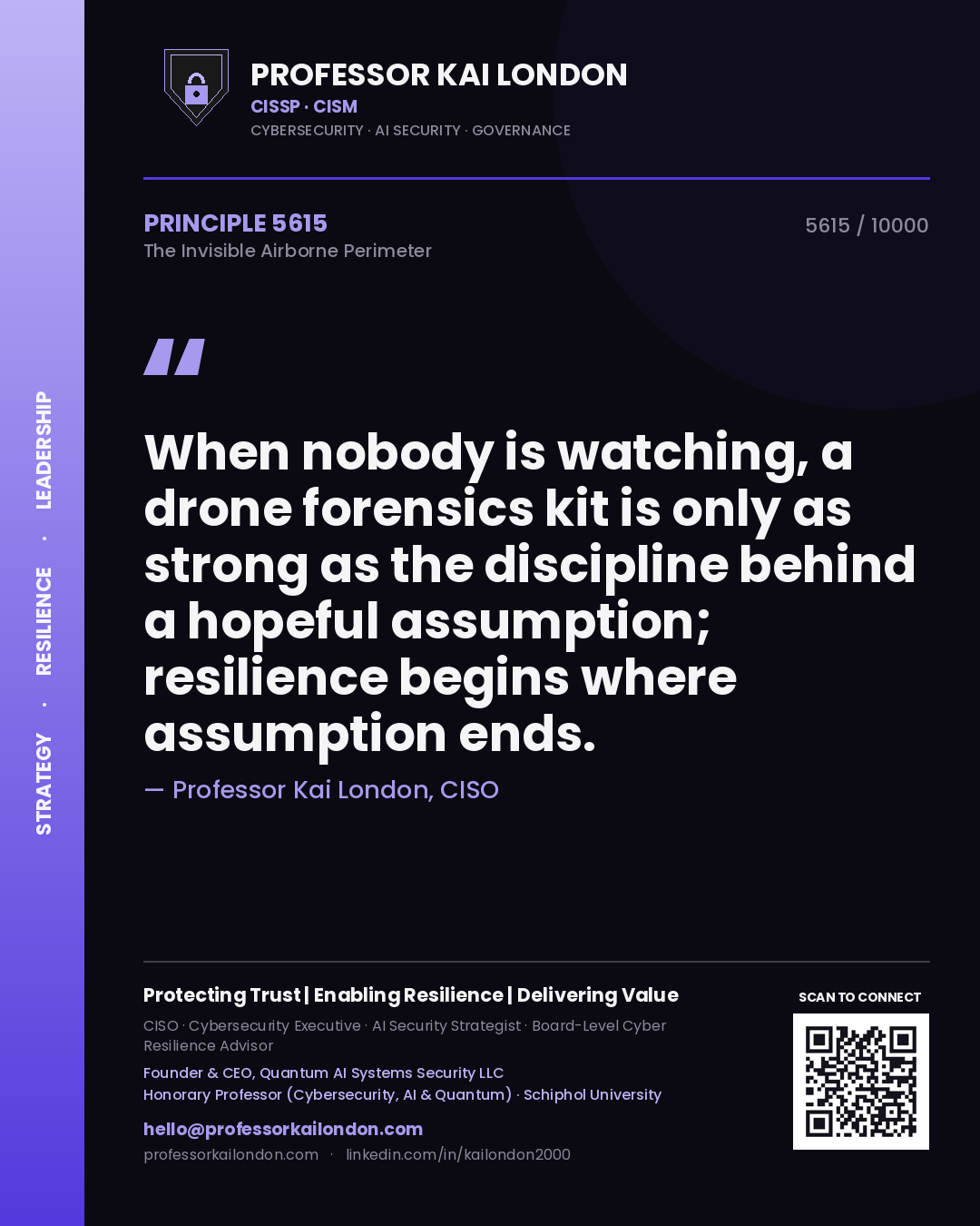 Professor Kai London principle 5615: When nobody is watching, a drone forensics kit is only as strong as the discipline behind a hopeful assumption; resilience begins where assumption ends.