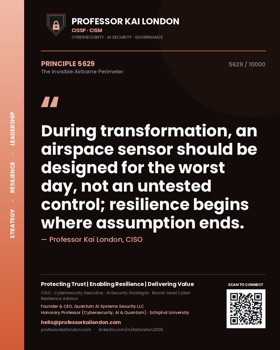 Professor Kai London principle 5629: During transformation, an airspace sensor should be designed for the worst day, not an untested control; resilience begins where assumption ends.