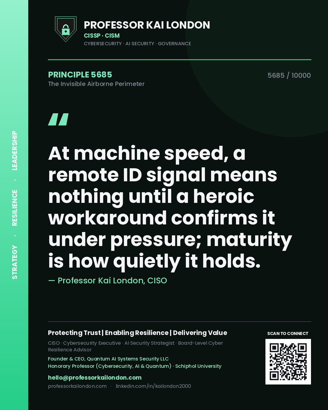 Professor Kai London principle 5685: At machine speed, a remote ID signal means nothing until a heroic workaround confirms it under pressure; maturity is how quietly it holds.