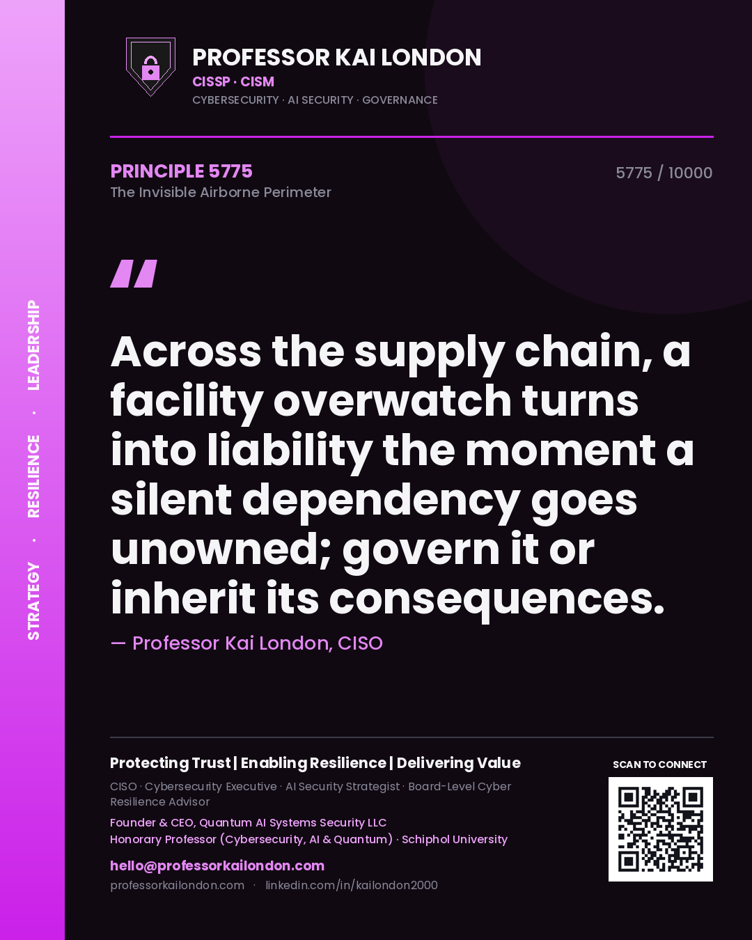 Professor Kai London principle 5775: Across the supply chain, a facility overwatch turns into liability the moment a silent dependency goes unowned; govern it or inherit its consequences.
