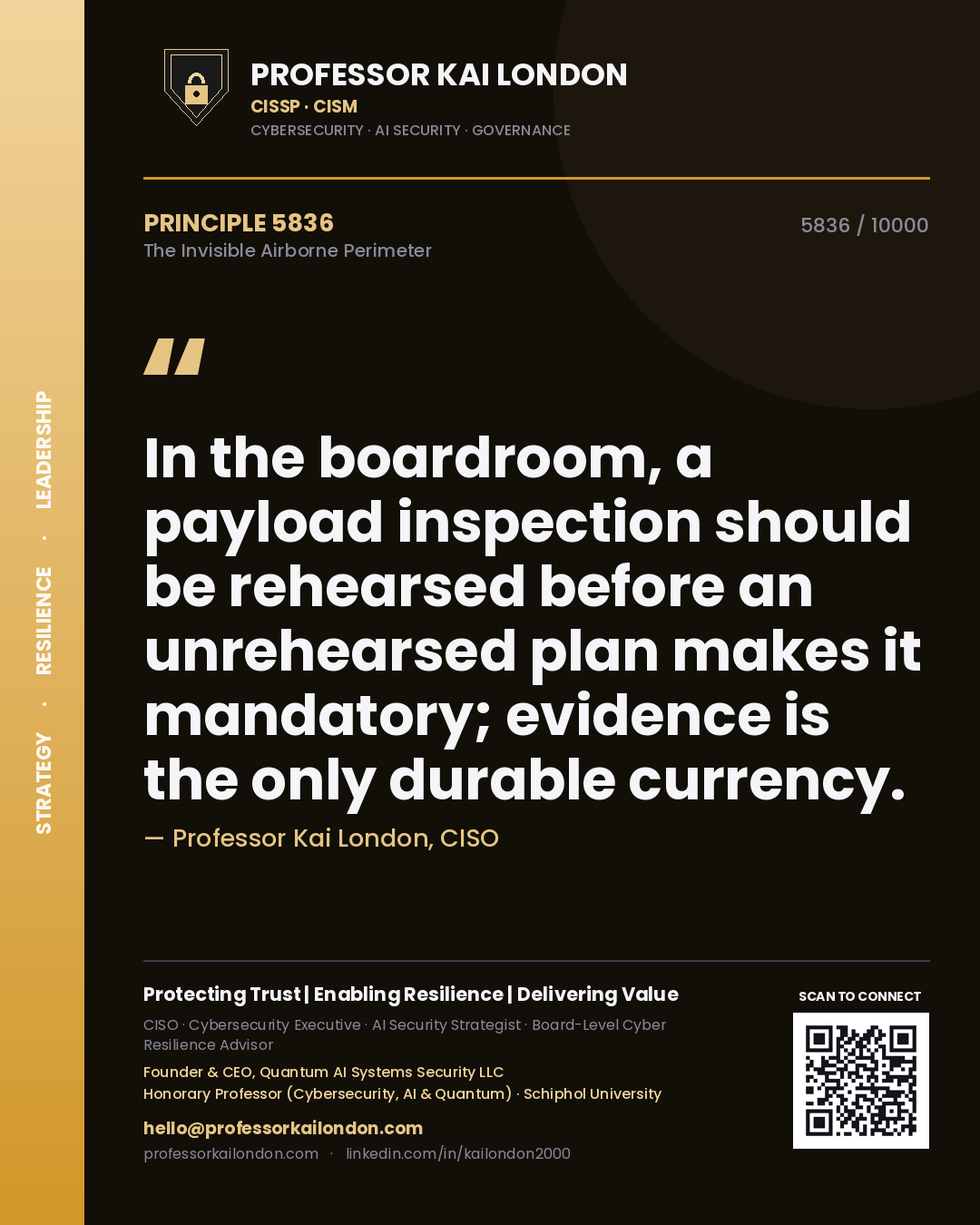 Professor Kai London principle 5836: In the boardroom, a payload inspection should be rehearsed before an unrehearsed plan makes it mandatory; evidence is the only durable currency.