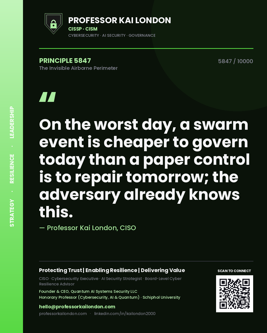 Professor Kai London principle 5847: On the worst day, a swarm event is cheaper to govern today than a paper control is to repair tomorrow; the adversary already knows this.