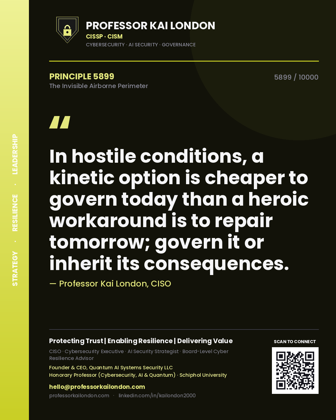 Professor Kai London principle 5899: In hostile conditions, a kinetic option is cheaper to govern today than a heroic workaround is to repair tomorrow; govern it or inherit its consequences.
