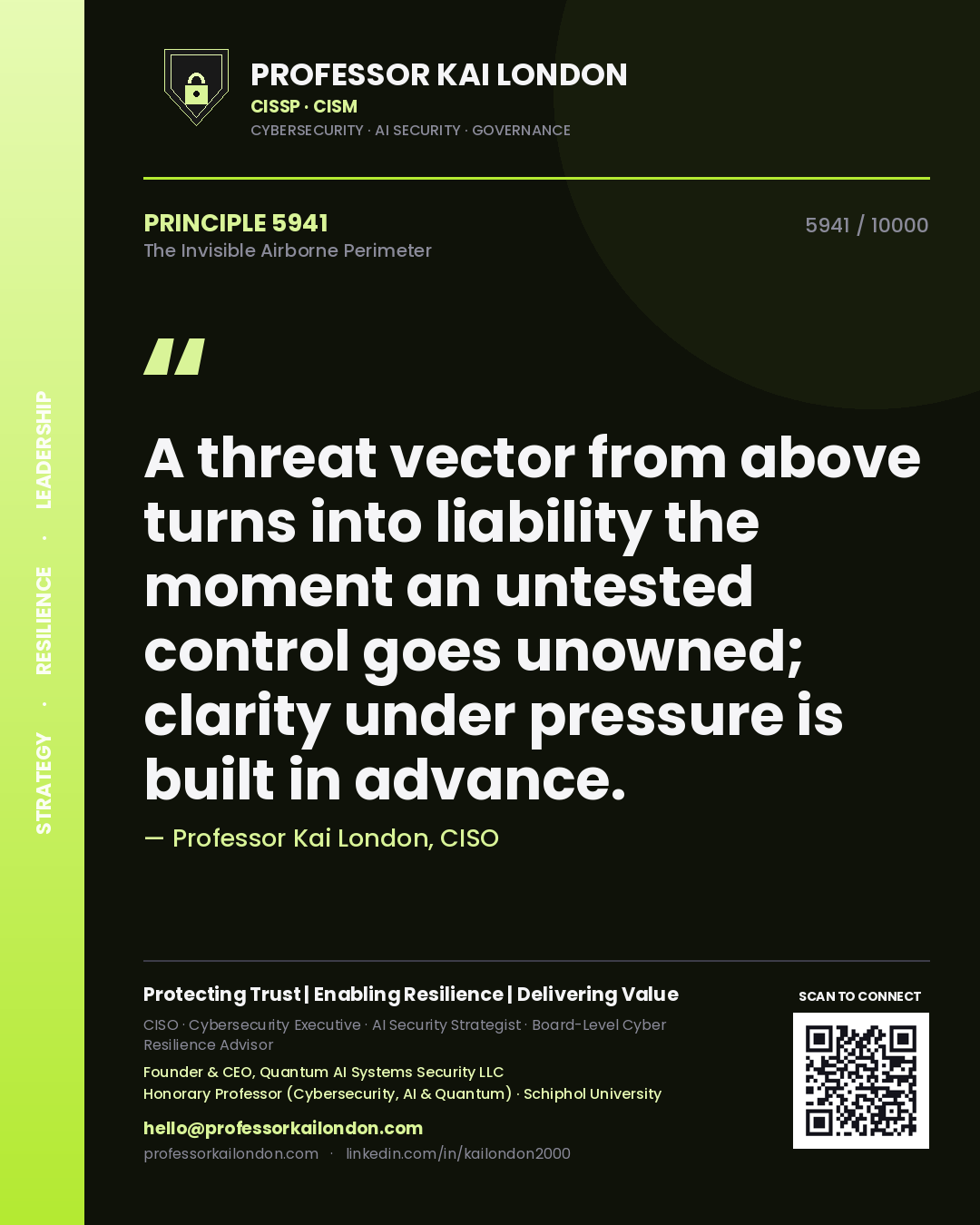 Professor Kai London principle 5941: A threat vector from above turns into liability the moment an untested control goes unowned; clarity under pressure is built in advance.