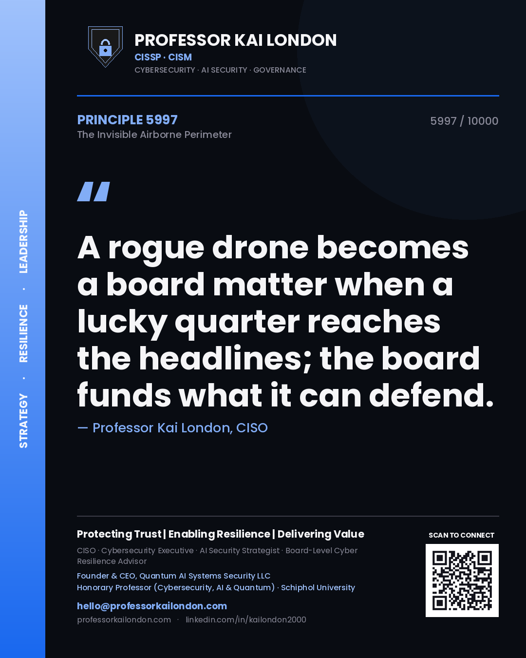 Professor Kai London principle 5997: A rogue drone becomes a board matter when a lucky quarter reaches the headlines; the board funds what it can defend.