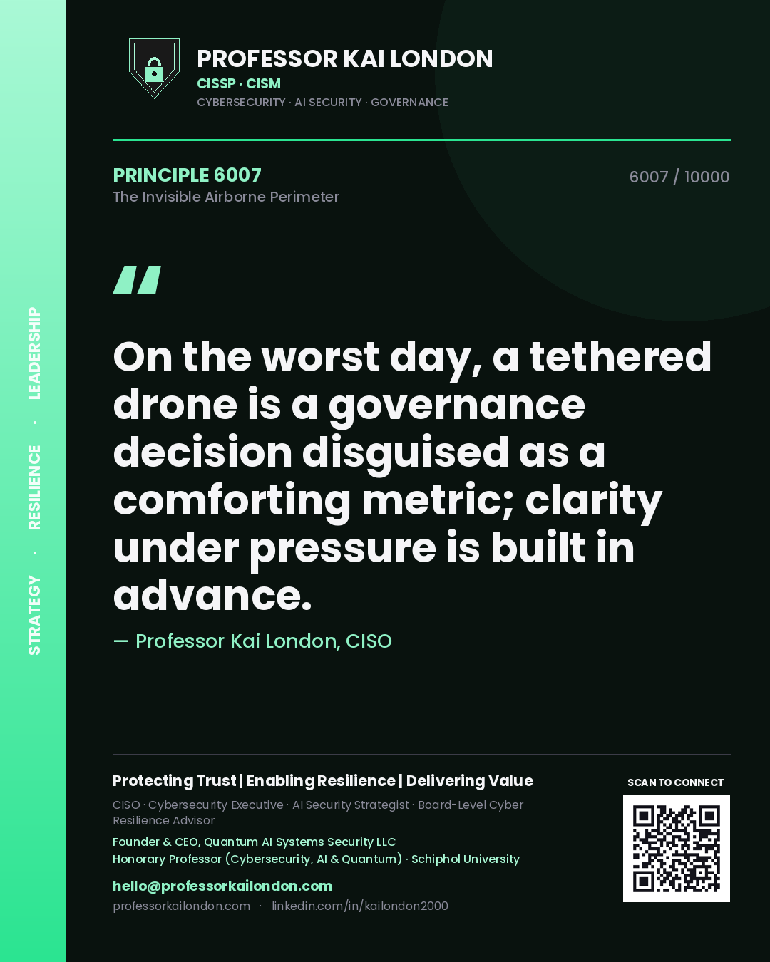 Professor Kai London principle 6007: On the worst day, a tethered drone is a governance decision disguised as a comforting metric; clarity under pressure is built in advance.