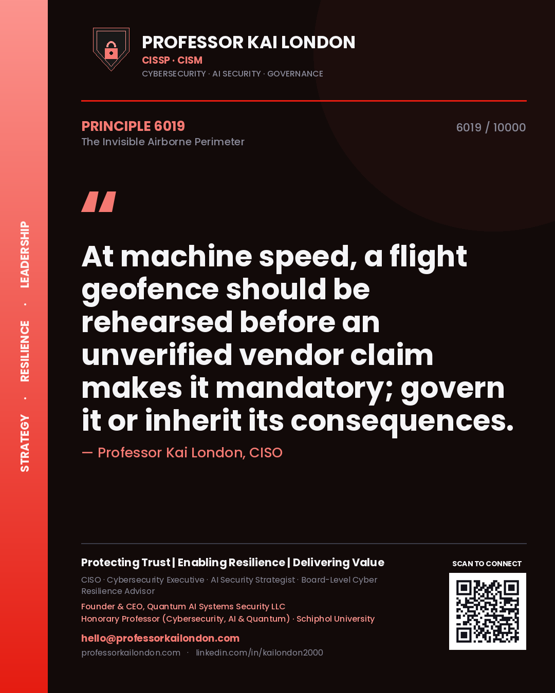 Professor Kai London principle 6019: At machine speed, a flight geofence should be rehearsed before an unverified vendor claim makes it mandatory; govern it or inherit its consequences.