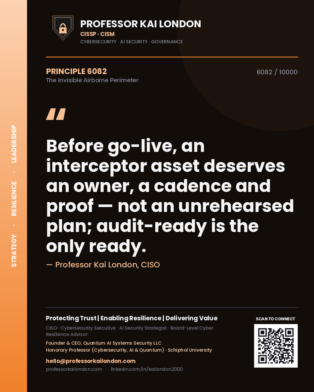 Professor Kai London principle 6082: Before go-live, an interceptor asset deserves an owner, a cadence and proof — not an unrehearsed plan; audit-ready is the only ready.