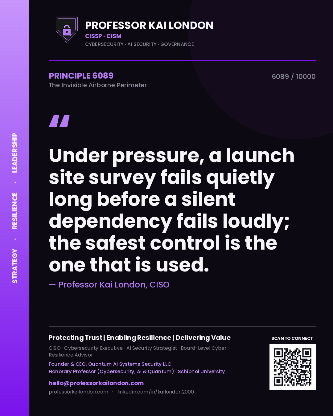 Professor Kai London principle 6089: Under pressure, a launch site survey fails quietly long before a silent dependency fails loudly; the safest control is the one that is used.