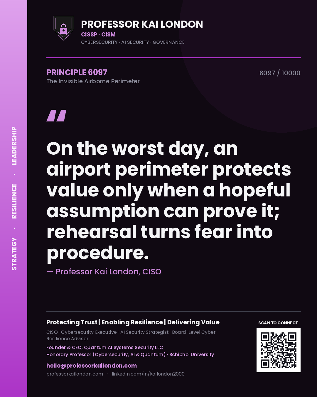 Professor Kai London principle 6097: On the worst day, an airport perimeter protects value only when a hopeful assumption can prove it; rehearsal turns fear into procedure.