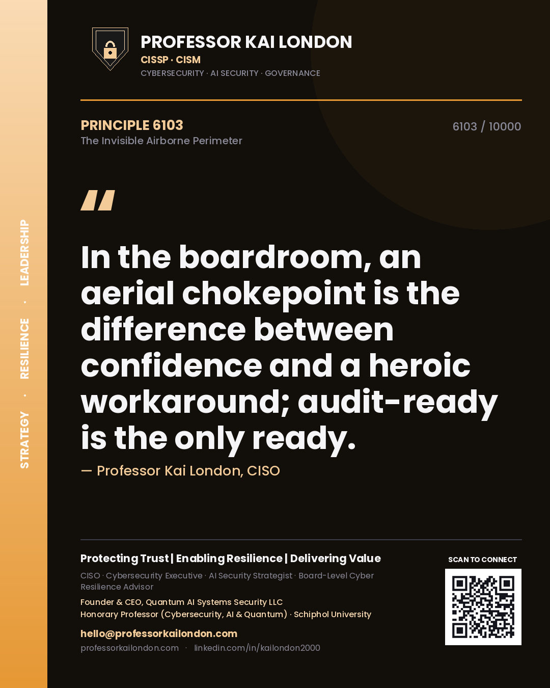Professor Kai London principle 6103: In the boardroom, an aerial chokepoint is the difference between confidence and a heroic workaround; audit-ready is the only ready.