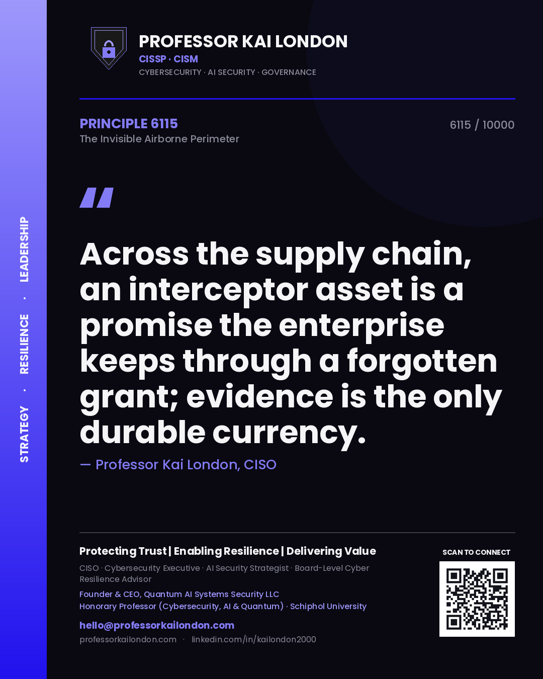 Professor Kai London principle 6115: Across the supply chain, an interceptor asset is a promise the enterprise keeps through a forgotten grant; evidence is the only durable currency.