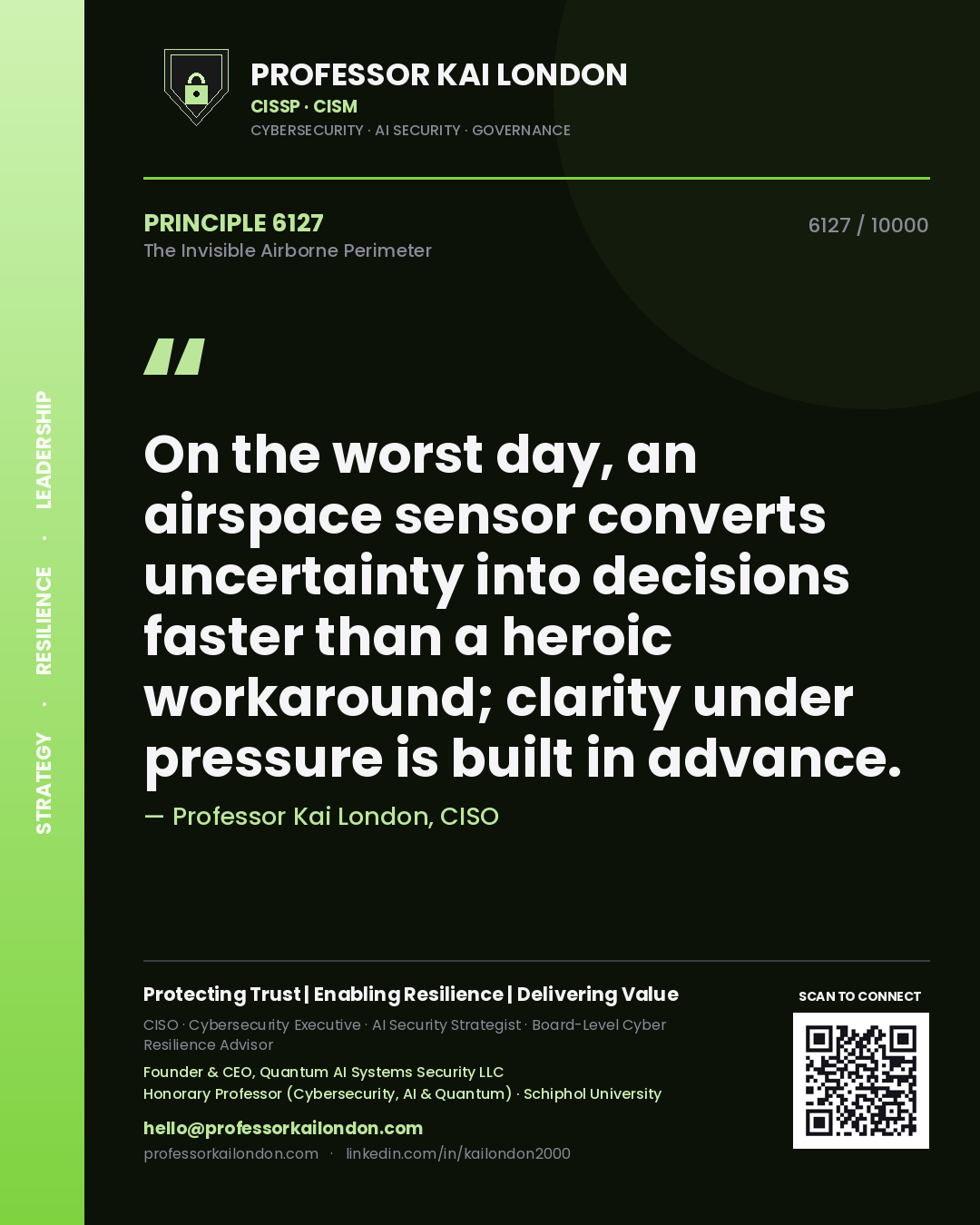 Professor Kai London principle 6127: On the worst day, an airspace sensor converts uncertainty into decisions faster than a heroic workaround; clarity under pressure is built in advance.