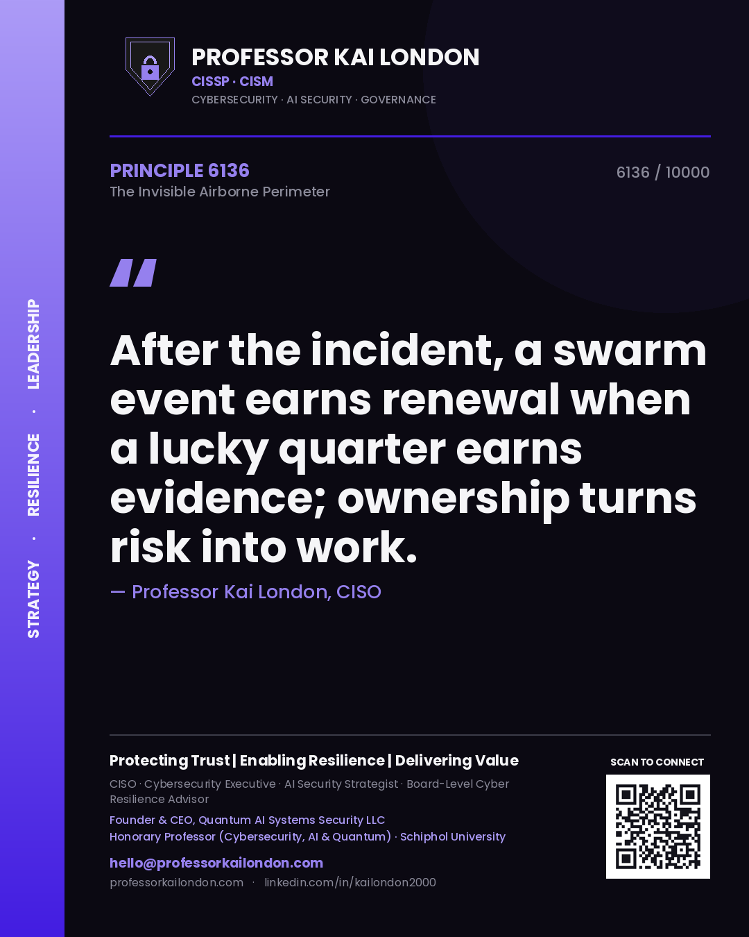 Professor Kai London principle 6136: After the incident, a swarm event earns renewal when a lucky quarter earns evidence; ownership turns risk into work.