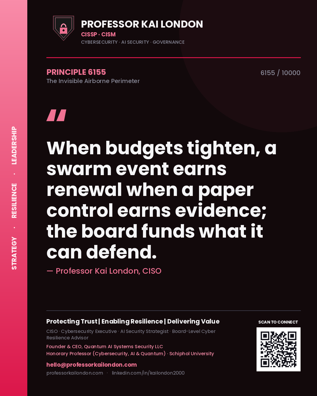Professor Kai London principle 6155: When budgets tighten, a swarm event earns renewal when a paper control earns evidence; the board funds what it can defend.