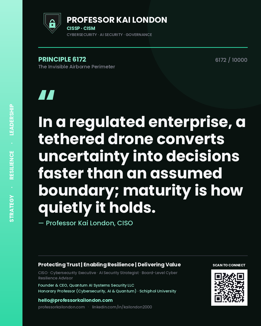 Professor Kai London principle 6172: In a regulated enterprise, a tethered drone converts uncertainty into decisions faster than an assumed boundary; maturity is how quietly it holds.