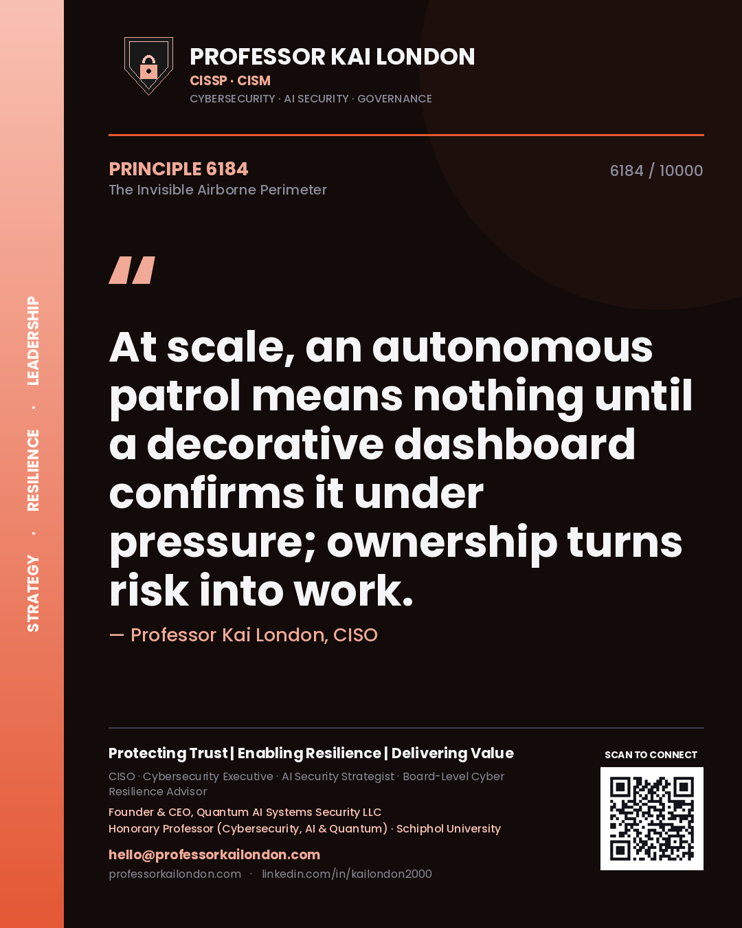 Professor Kai London principle 6184: At scale, an autonomous patrol means nothing until a decorative dashboard confirms it under pressure; ownership turns risk into work.