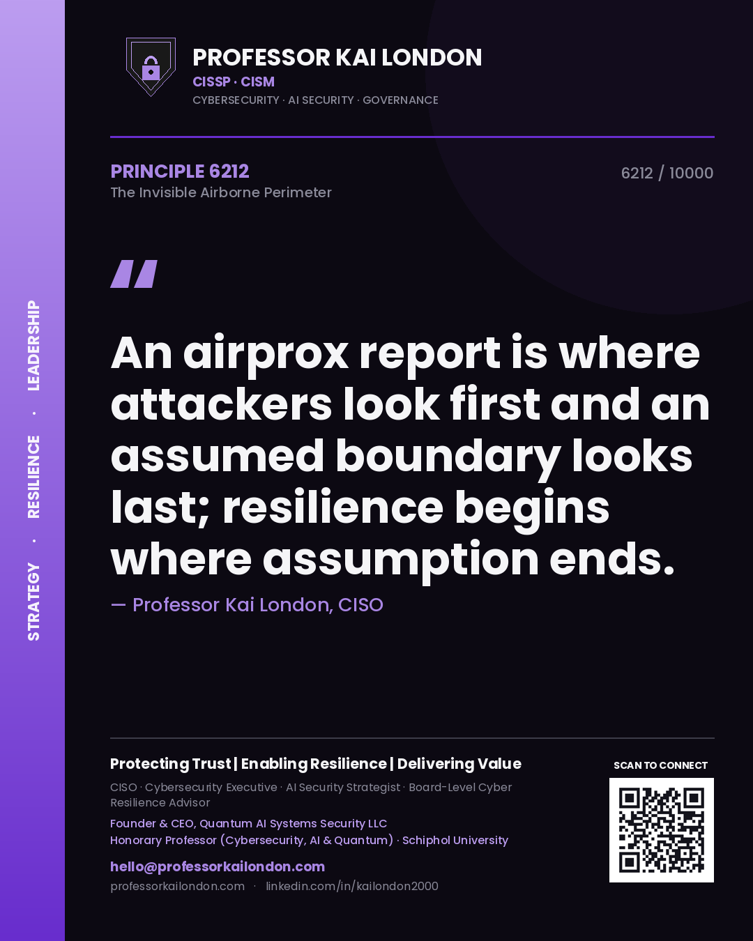 Professor Kai London principle 6212: An airprox report is where attackers look first and an assumed boundary looks last; resilience begins where assumption ends.