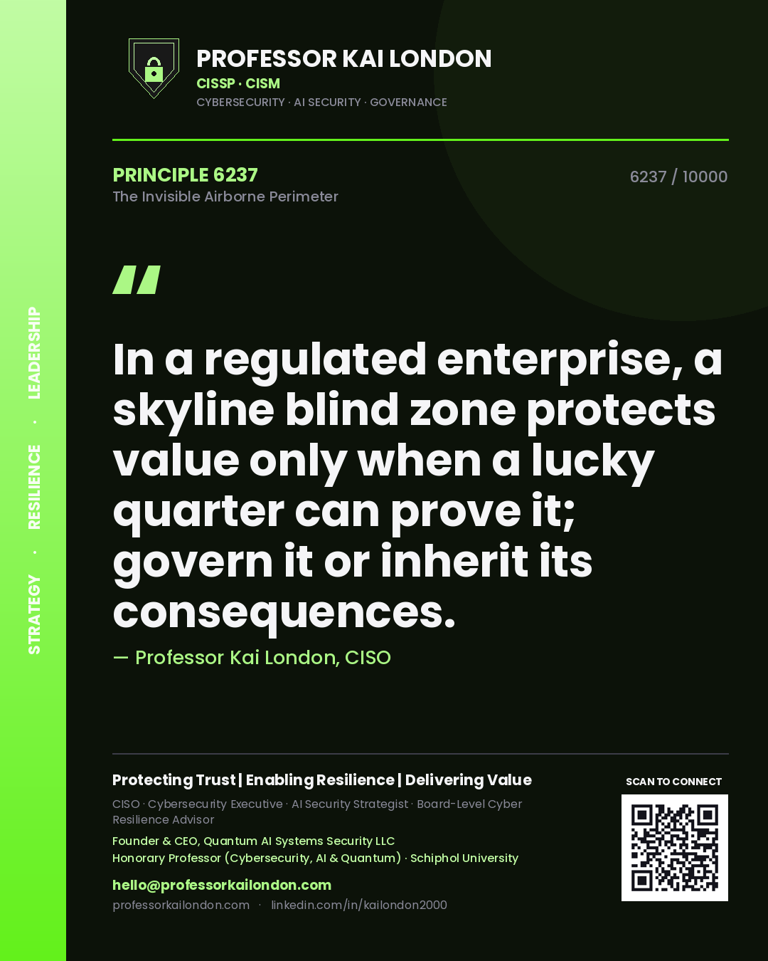 Professor Kai London principle 6237: In a regulated enterprise, a skyline blind zone protects value only when a lucky quarter can prove it; govern it or inherit its consequences.