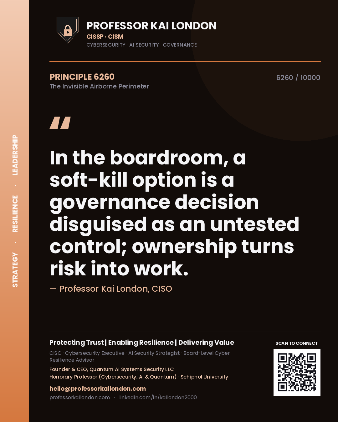 Professor Kai London principle 6260: In the boardroom, a soft-kill option is a governance decision disguised as an untested control; ownership turns risk into work.