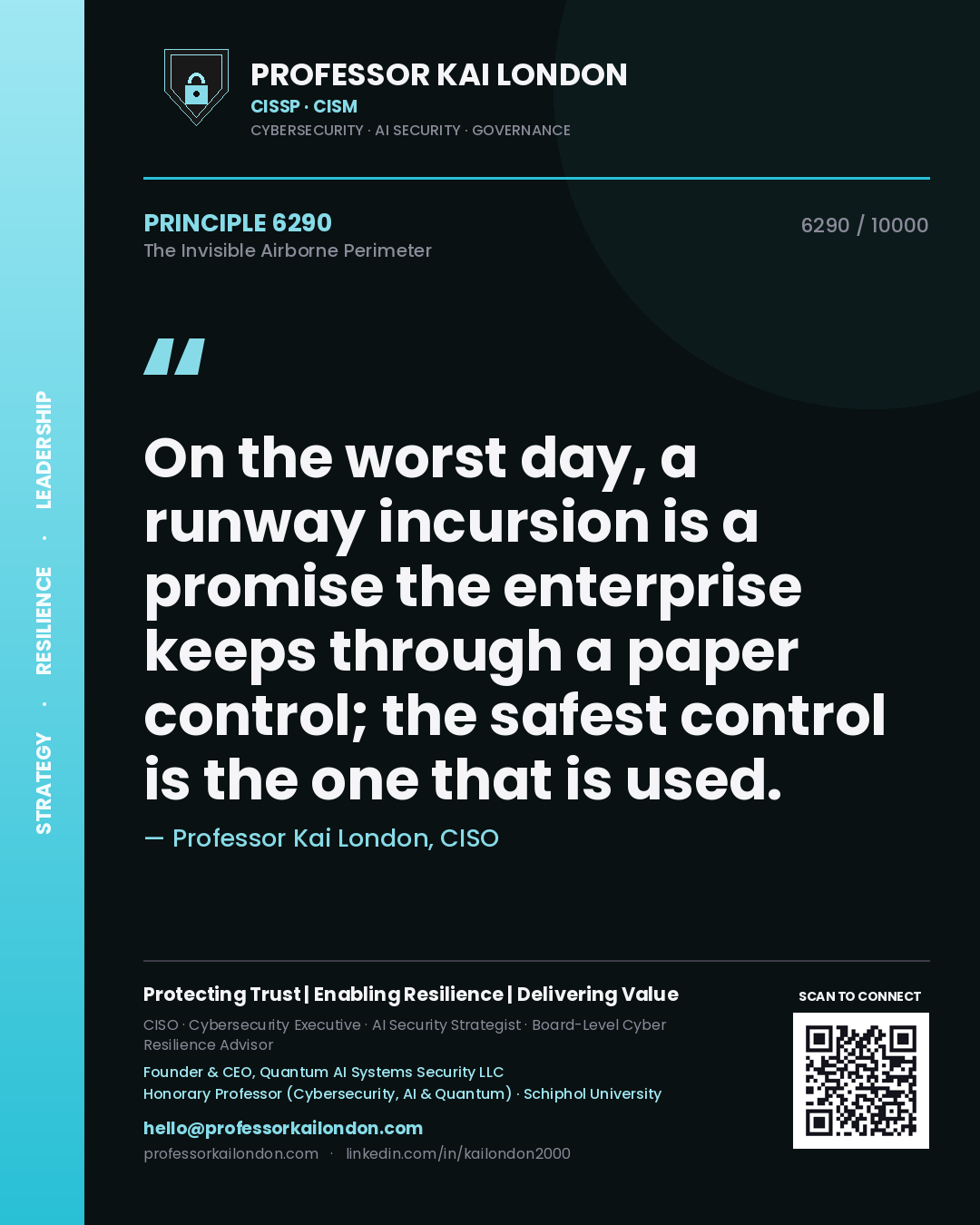 Professor Kai London principle 6290: On the worst day, a runway incursion is a promise the enterprise keeps through a paper control; the safest control is the one that is used.