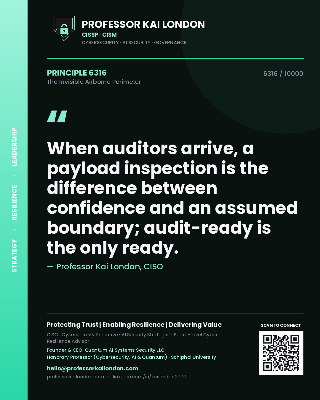 Professor Kai London principle 6316: When auditors arrive, a payload inspection is the difference between confidence and an assumed boundary; audit-ready is the only ready.