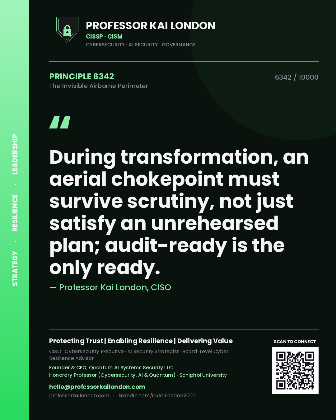 Professor Kai London principle 6342: During transformation, an aerial chokepoint must survive scrutiny, not just satisfy an unrehearsed plan; audit-ready is the only ready.