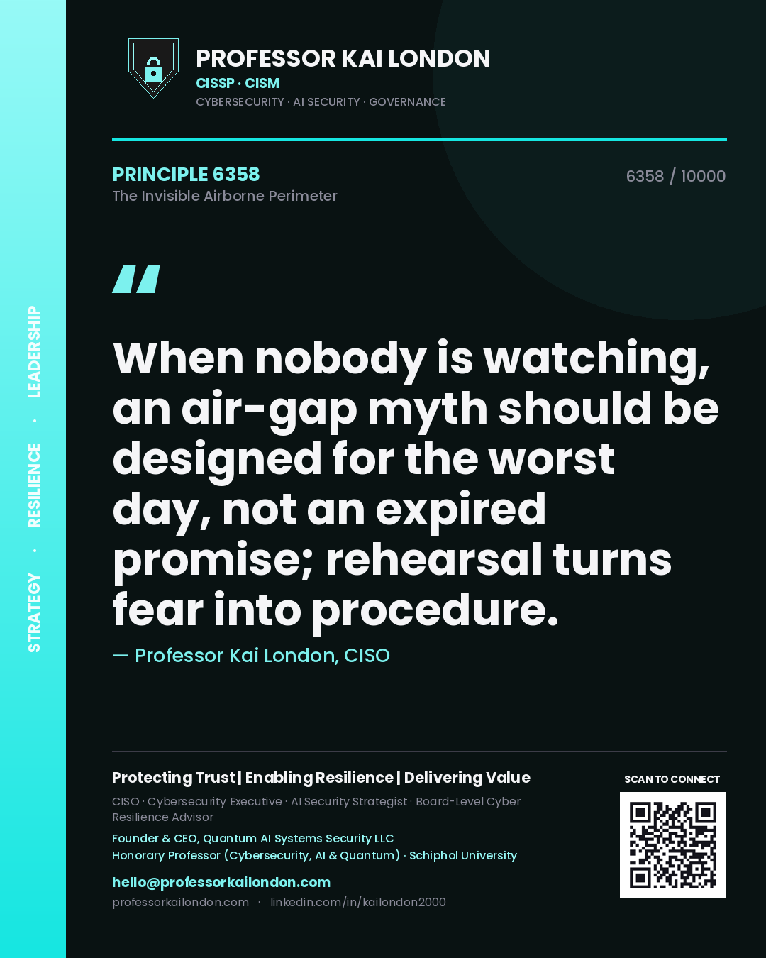 Professor Kai London principle 6358: When nobody is watching, an air-gap myth should be designed for the worst day, not an expired promise; rehearsal turns fear into procedure.
