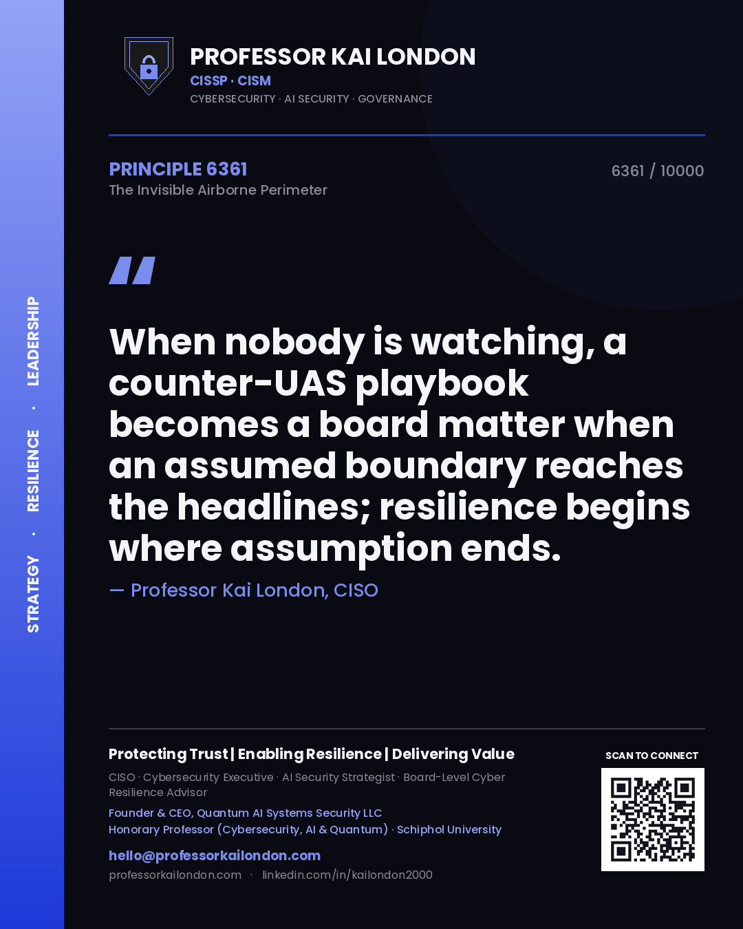 Professor Kai London principle 6361: When nobody is watching, a counter-UAS playbook becomes a board matter when an assumed boundary reaches the headlines; resilience begins where assumption ends.