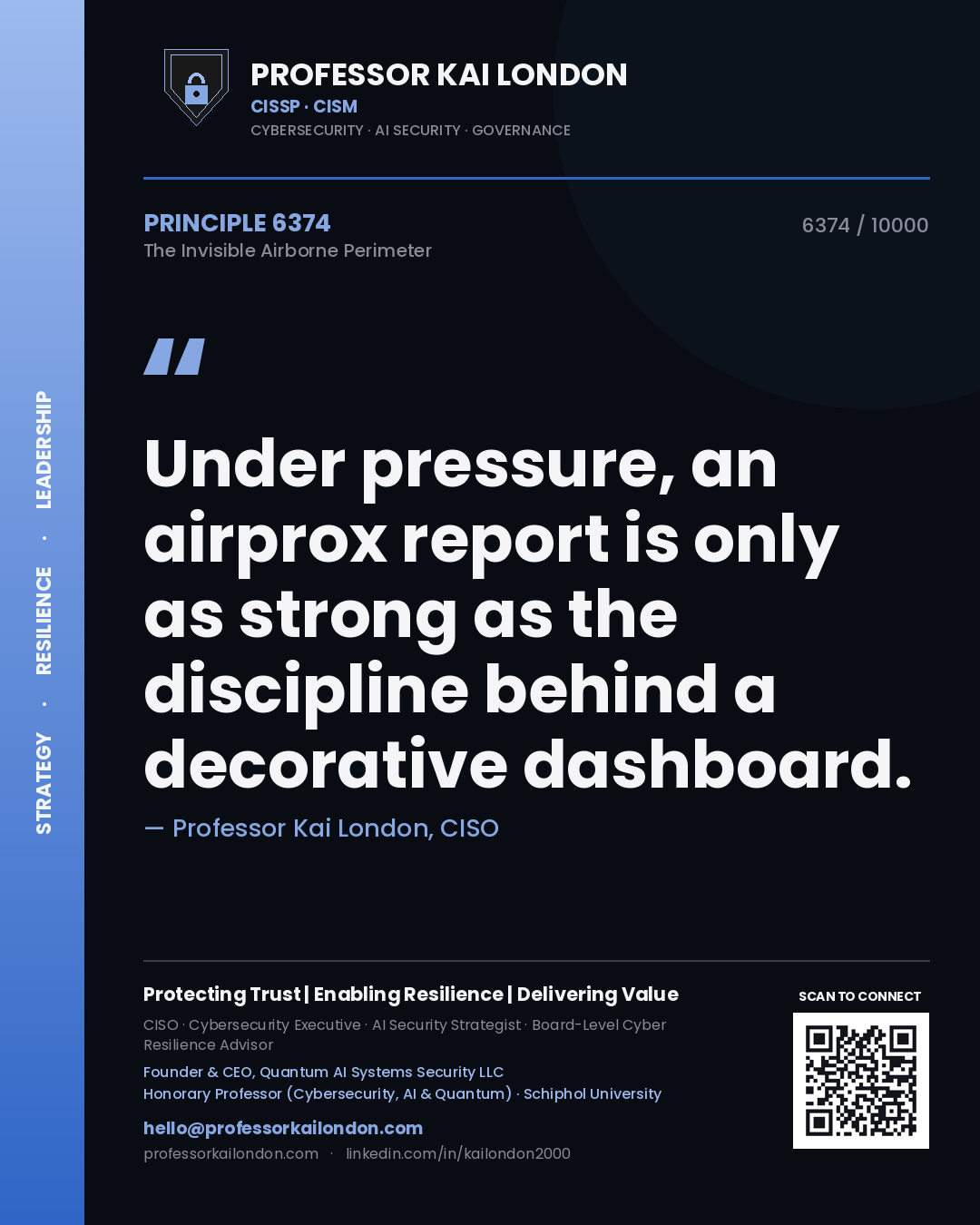Professor Kai London principle 6374: Under pressure, an airprox report is only as strong as the discipline behind a decorative dashboard.