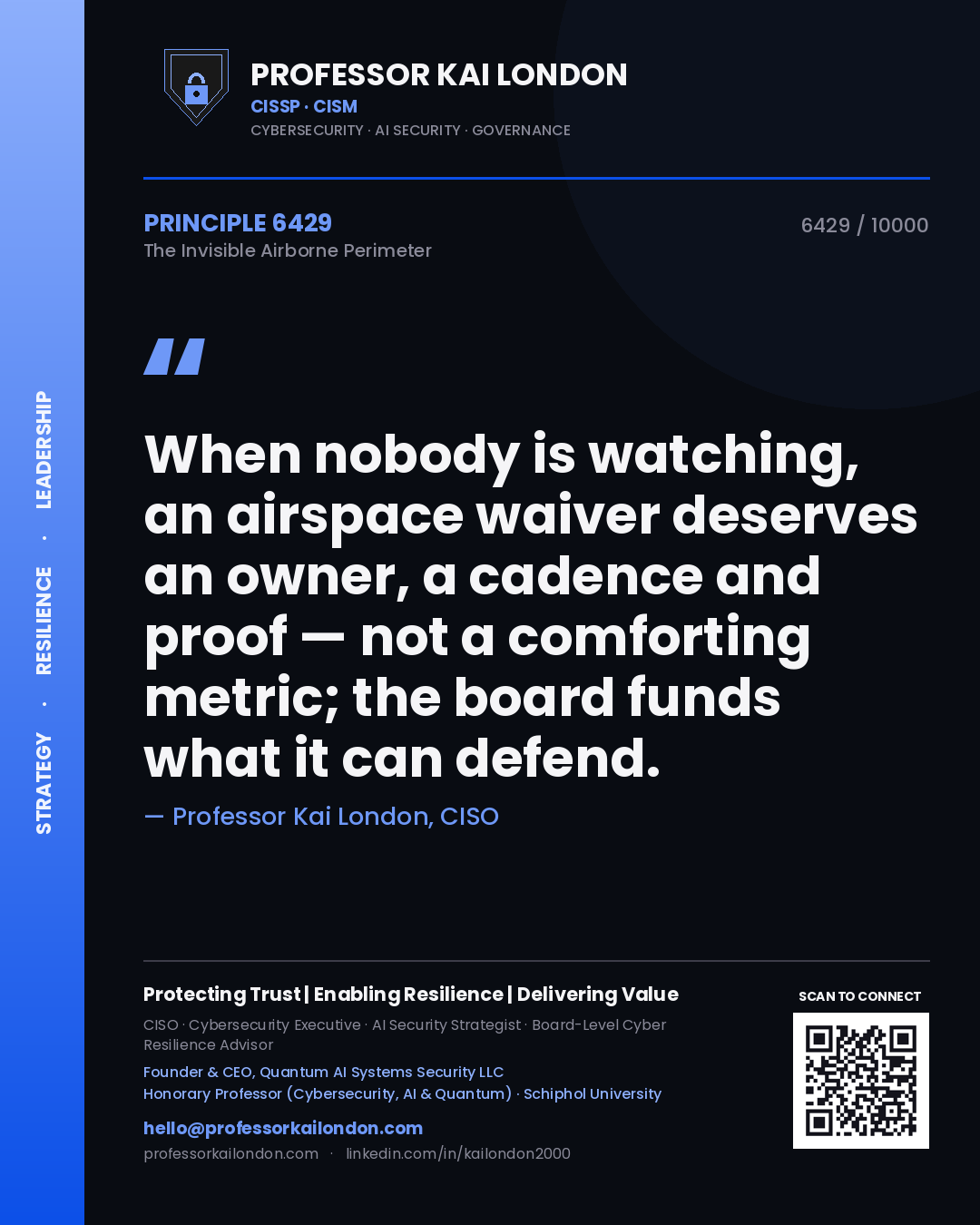 Professor Kai London principle 6429: When nobody is watching, an airspace waiver deserves an owner, a cadence and proof — not a comforting metric; the board funds what it can defend.