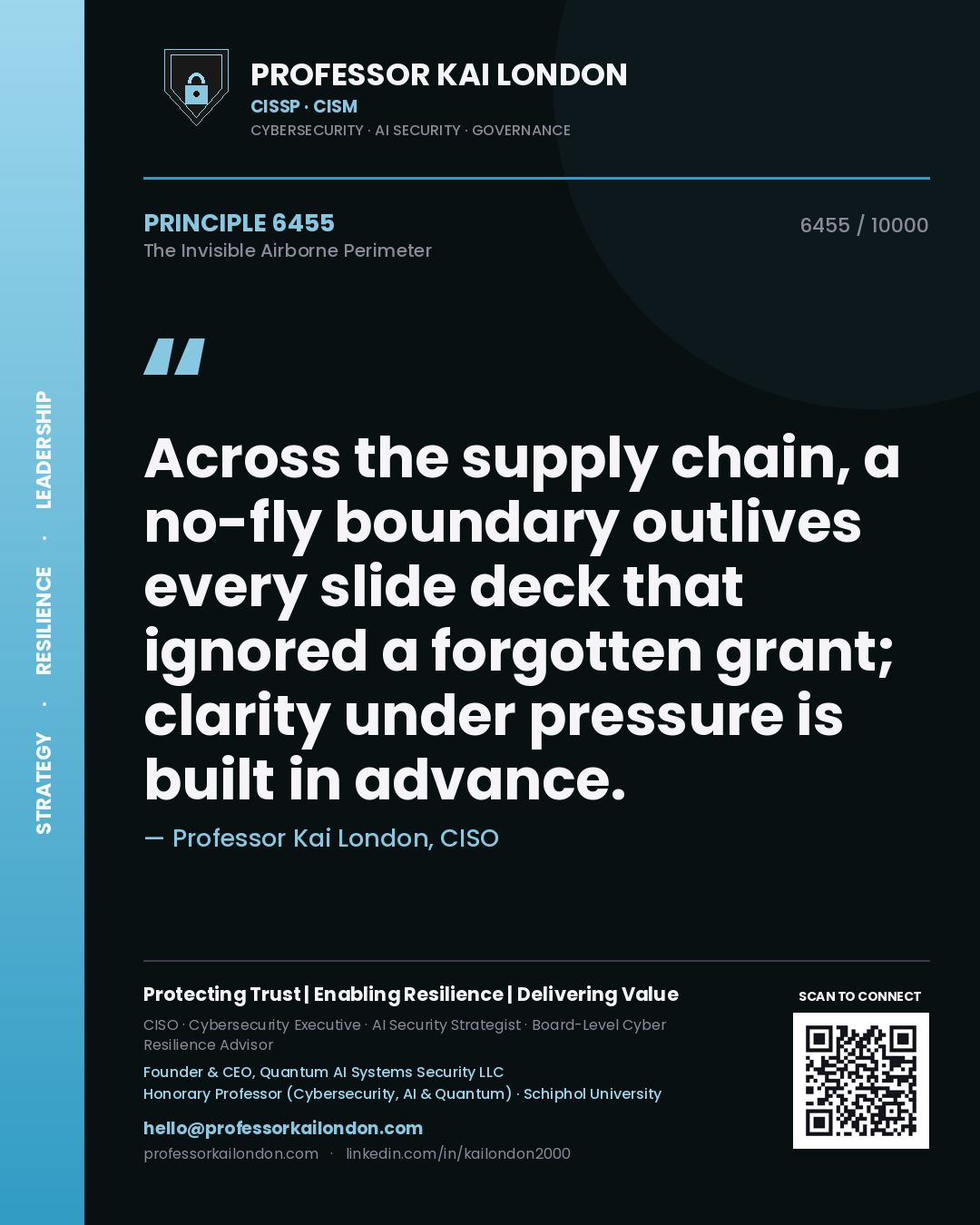 Professor Kai London principle 6455: Across the supply chain, a no-fly boundary outlives every slide deck that ignored a forgotten grant; clarity under pressure is built in advance.