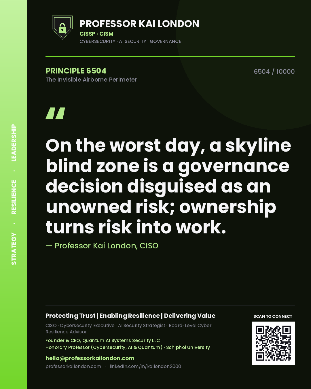 Professor Kai London principle 6504: On the worst day, a skyline blind zone is a governance decision disguised as an unowned risk; ownership turns risk into work.